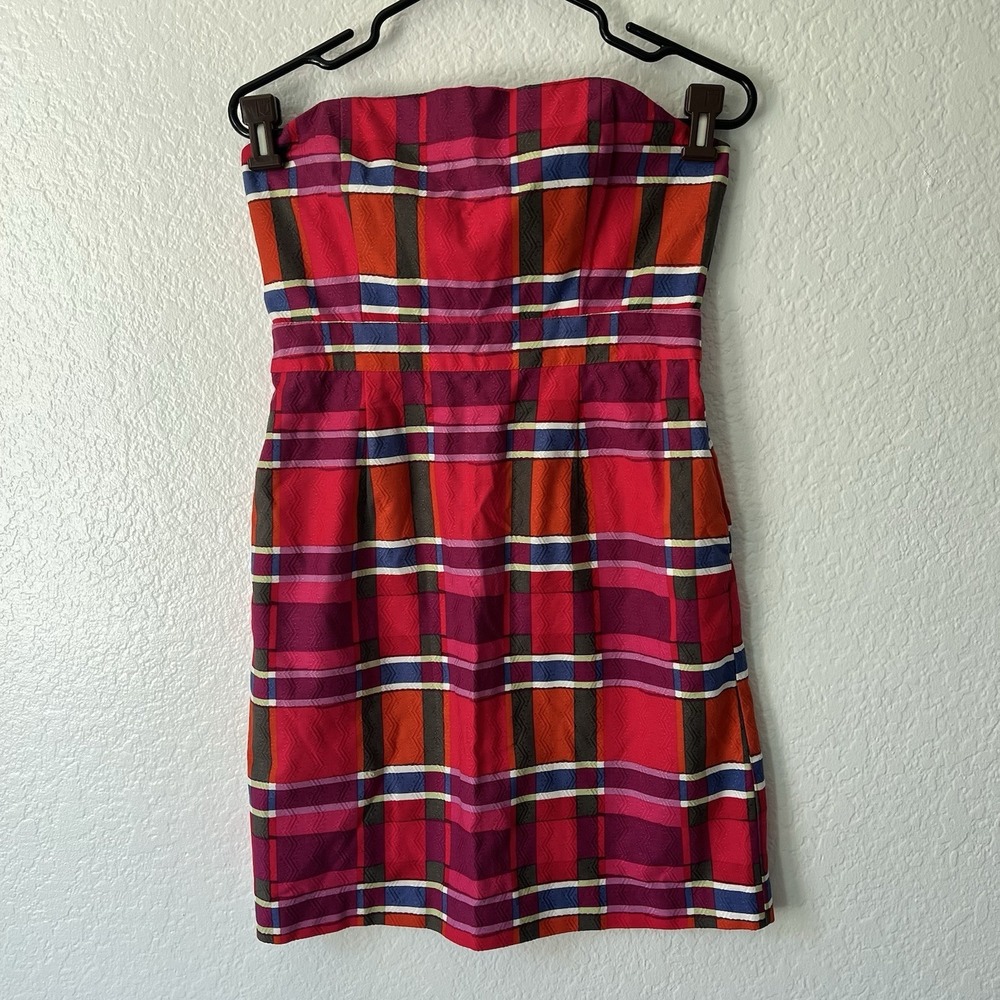 Banana Republic Mini Dress Size 6 Petite Plaid Strapless Y2K Preppy Pockets